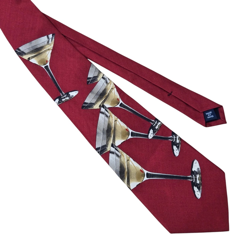Polo Ralph Lauren Silk Tie Men 4" Red Martini Glass Cocktail Party USA HandMade